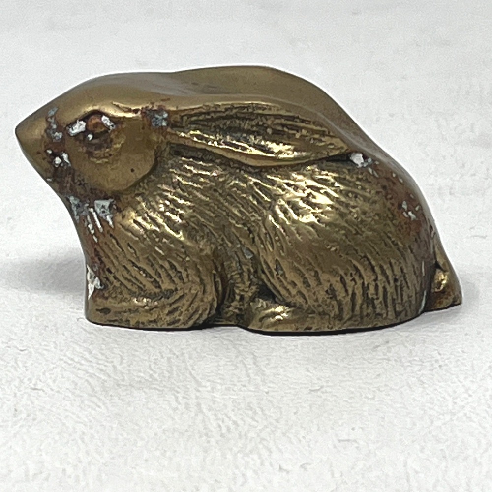 Miniature Solid Brass Rabbit Bunny Figurine Statue 3.9 oz 2.5 inch Vtg Collect